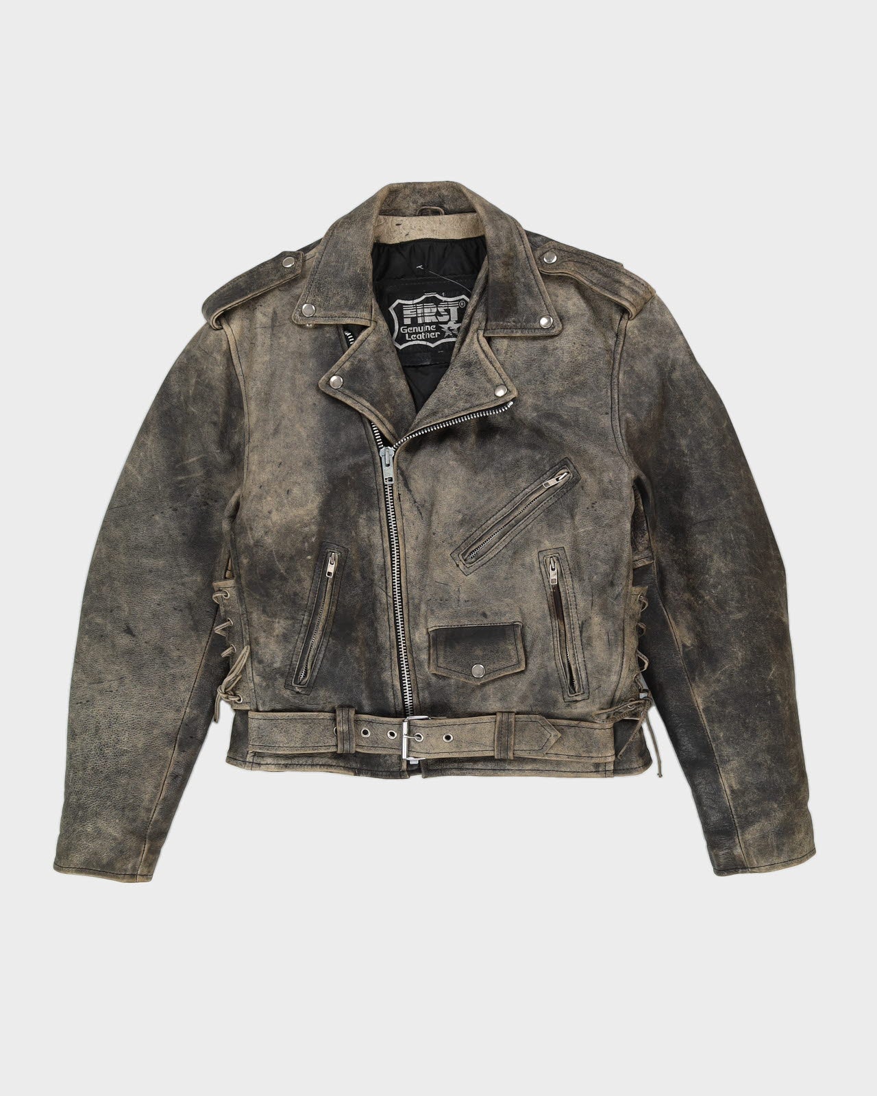 Brown Leather Biker Jacket - S