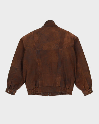 00s Brown Leather Bomber Jacket - XXL