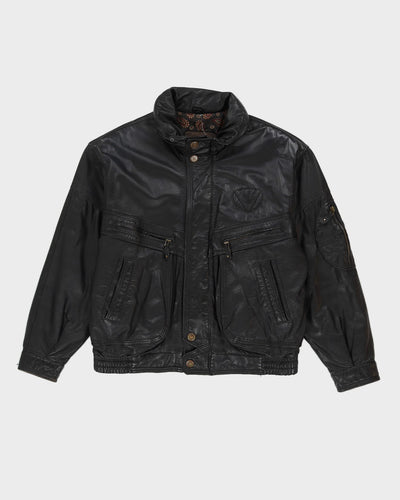 Black Leather Bomber Jacket - L