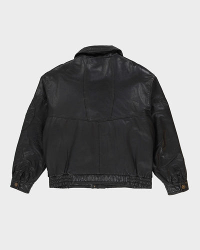 Black Leather Bomber Jacket - L