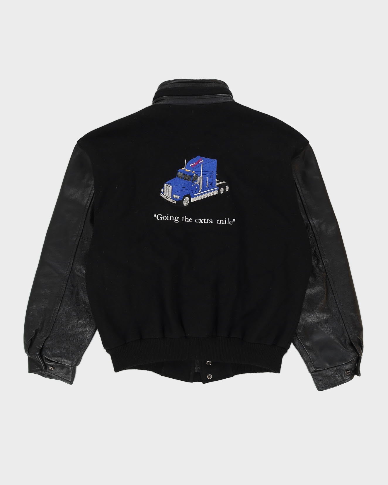 Black With Lorry Embroidery Baseball Jacket - XXL