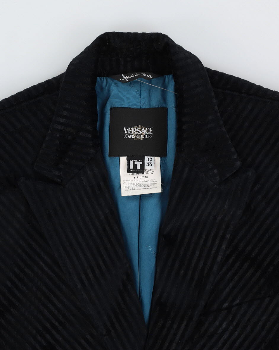 Versace Jeans Black Velvet Blazer Jacket - XXS