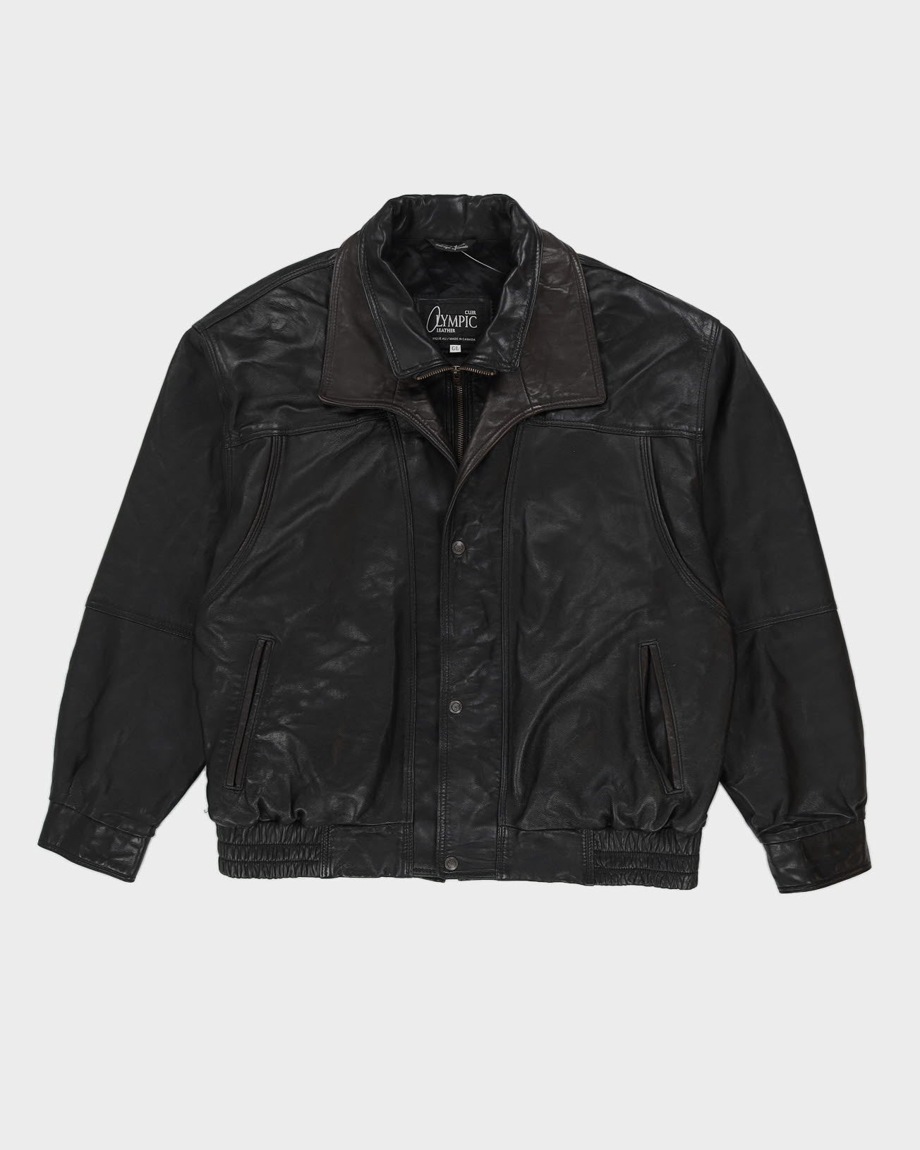 Olympic Leather Made In Canada Black Leather Bomber Jacket - L