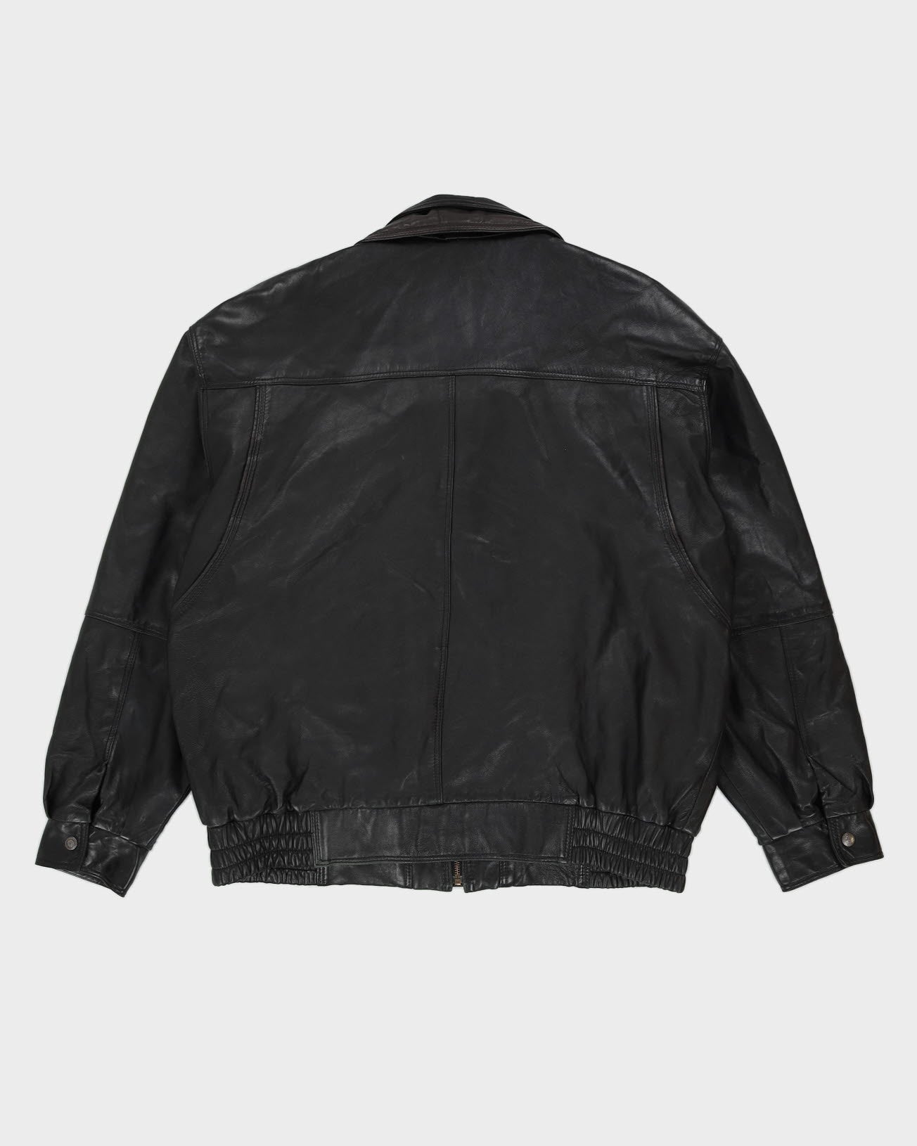 Olympic Leather Made In Canada Black Leather Bomber Jacket - L