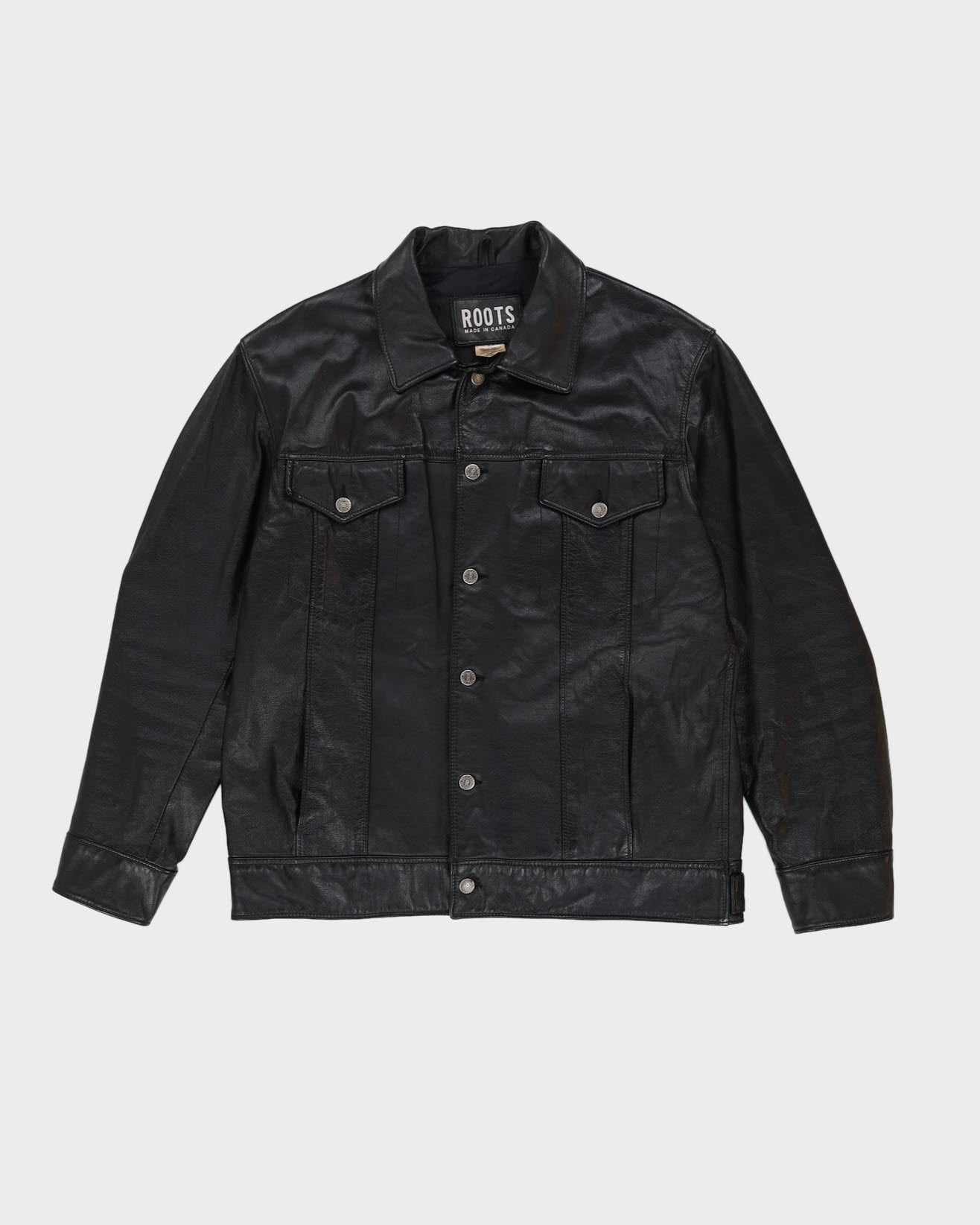 Roots Made In Canada Button Up Black Leather Jacket - L