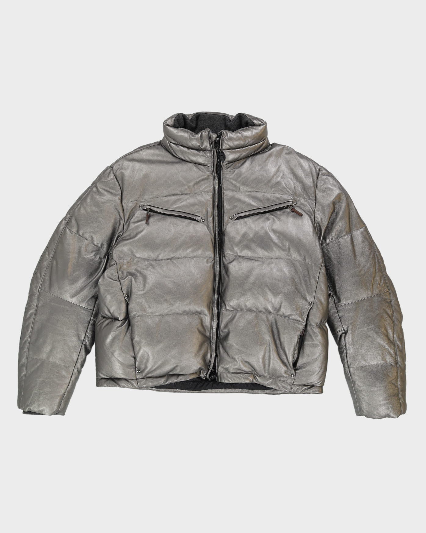 RLX Ralph Lauren Grey Leather Puffer Jacket - XL