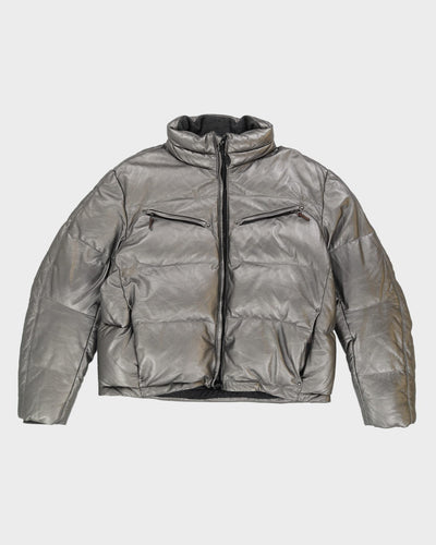 RLX Ralph Lauren Grey Leather Puffer Jacket - XL