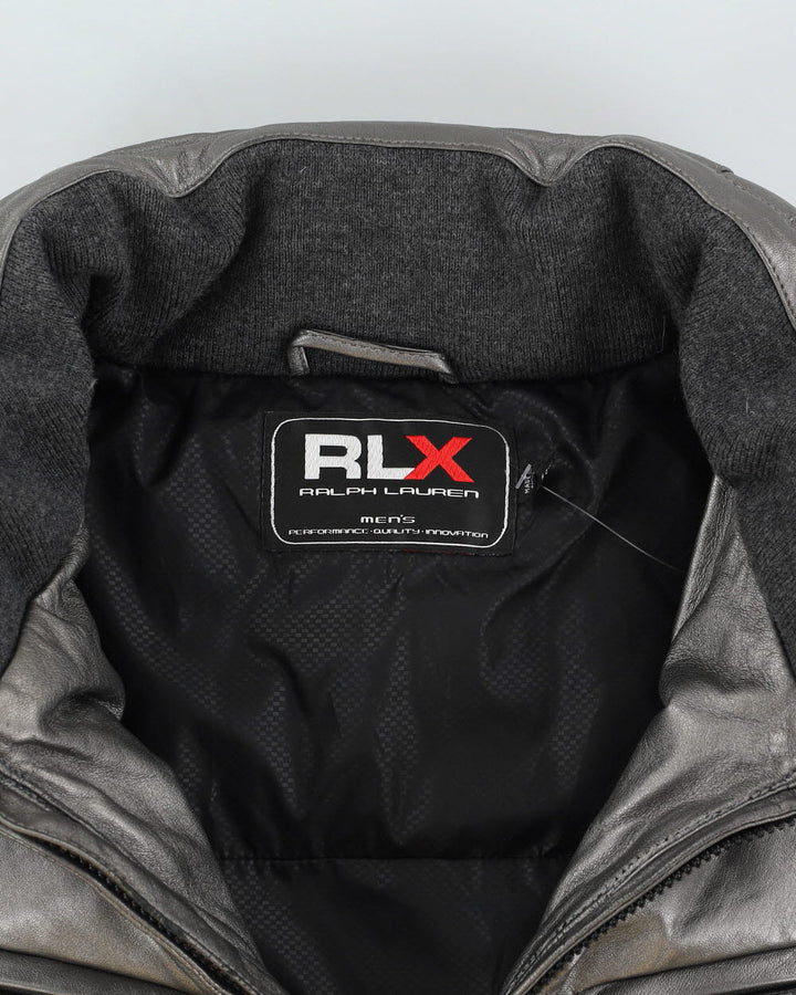 RLX Ralph Lauren Grey Leather Puffer Jacket - XL