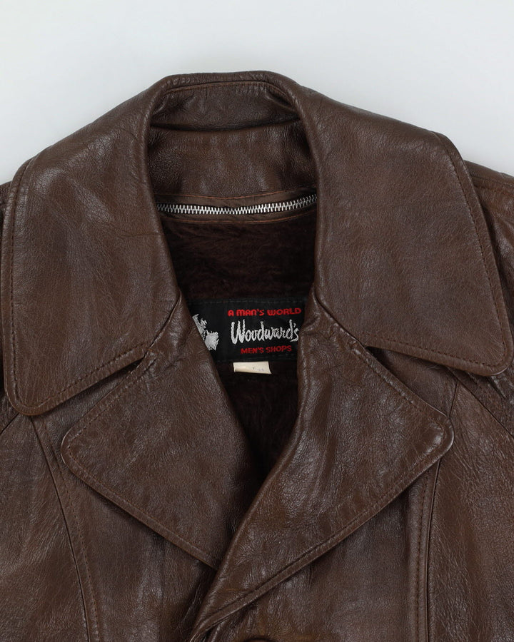 Vintage 70s Woodward's Burgundy Fleece Lined Leather Jacket - S