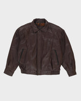Vintage 80s Esquire Burgundy Bomber Leather Jacket - XL