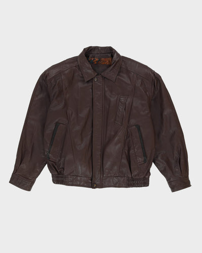 Vintage 80s Esquire Burgundy Bomber Leather Jacket - XL