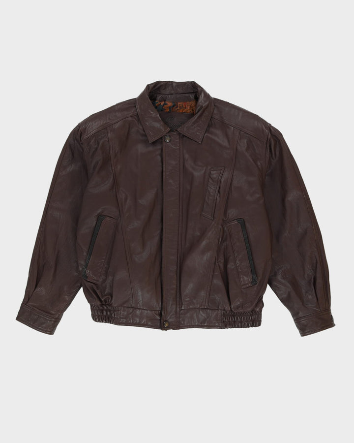 Vintage 80s Esquire Burgundy Bomber Leather Jacket - XL