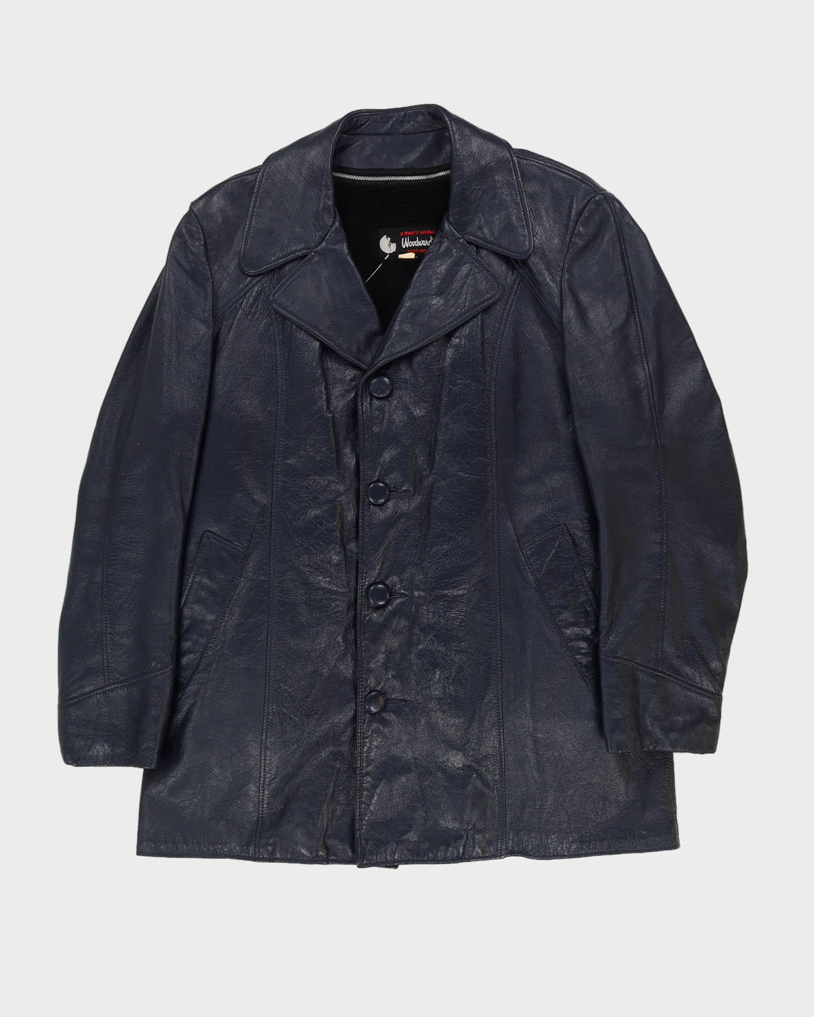 Vintage 70s Woodward's Blue Fleece Lined Leather Jacket - M