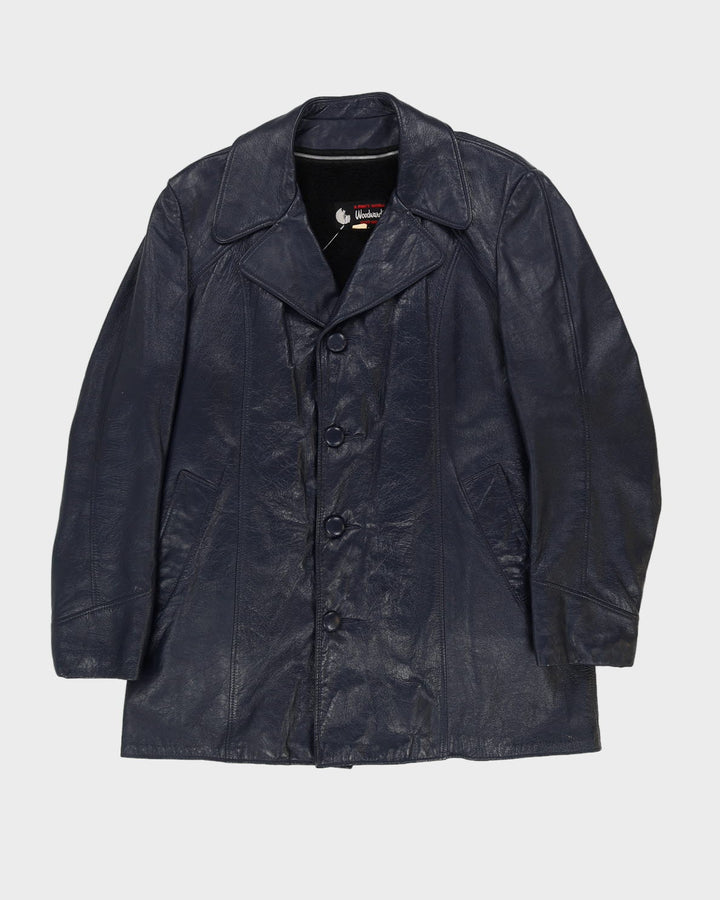 Vintage 70s Woodward's Blue Fleece Lined Leather Jacket - M