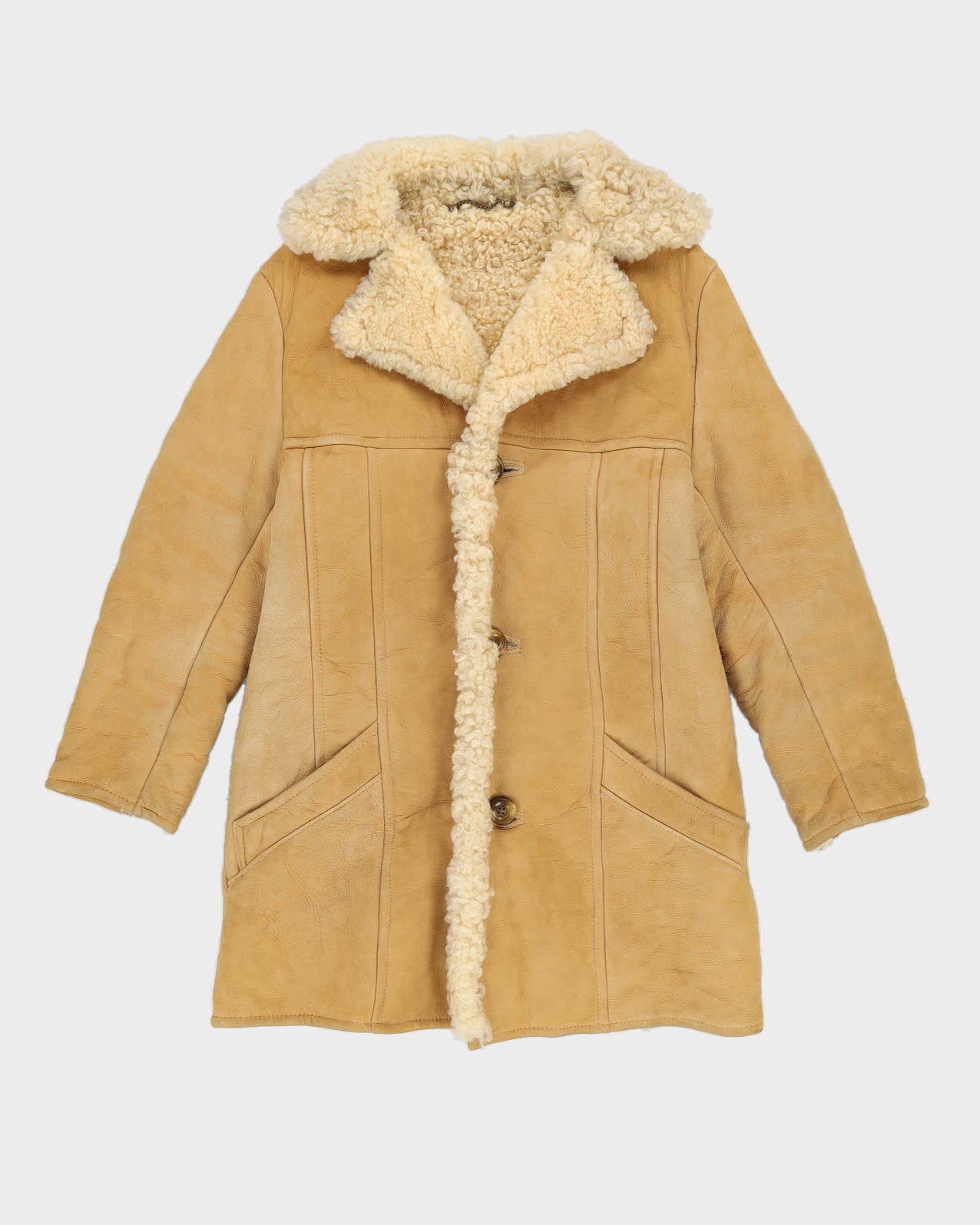 Vintage 1980s Beige Sheepskin Fur-Lined Jacket - XXS