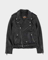 00s Harley Davidson Black Biker Leather Jacket - S