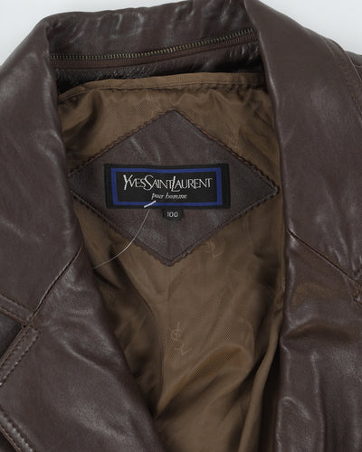 Vintage 80s Yves Saint Laurent Brown Leather Jacket - L