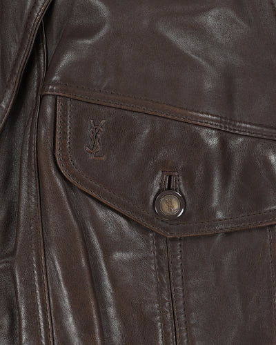 Vintage 80s Yves Saint Laurent Brown Leather Jacket - L