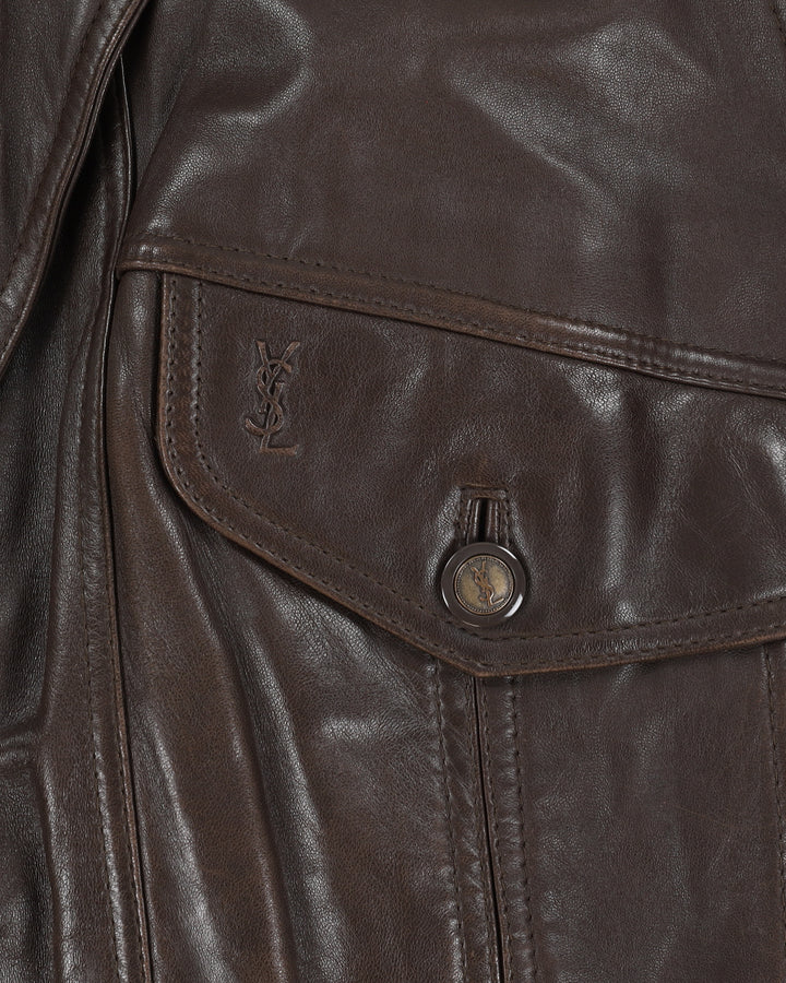 Vintage 80s Yves Saint Laurent Brown Leather Jacket - L
