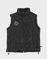 Y2K 00s Ed Hardy Black Puffer Leather Gilet - XL
