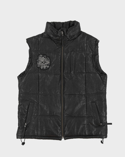 Y2K 00s Ed Hardy Black Puffer Leather Gilet - XL