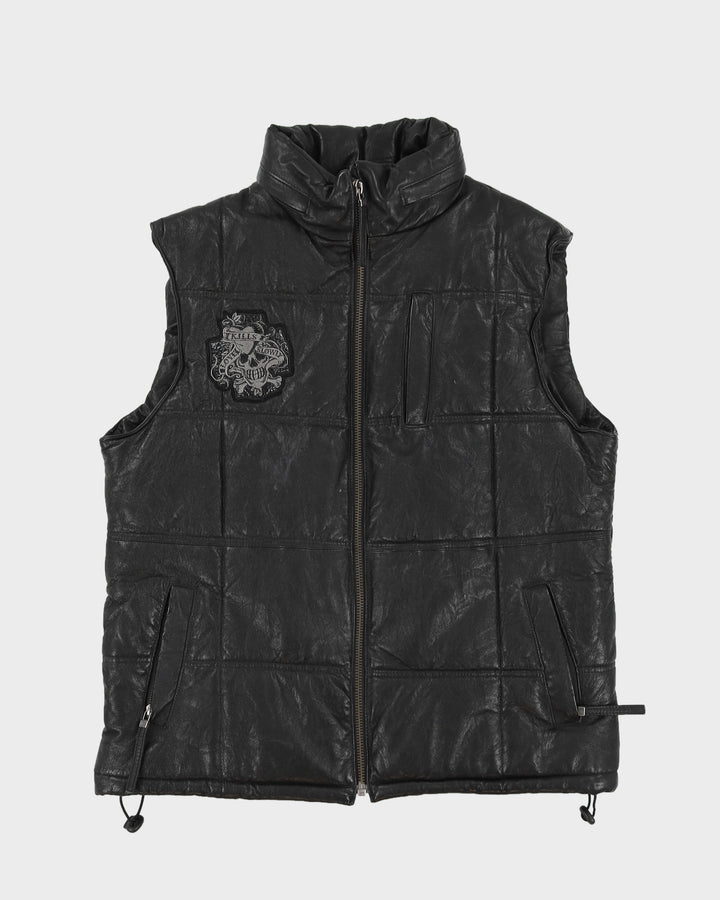 Y2K 00s Ed Hardy Black Puffer Leather Gilet - XL