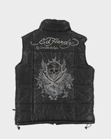 Y2K 00s Ed Hardy Black Puffer Leather Gilet - XL