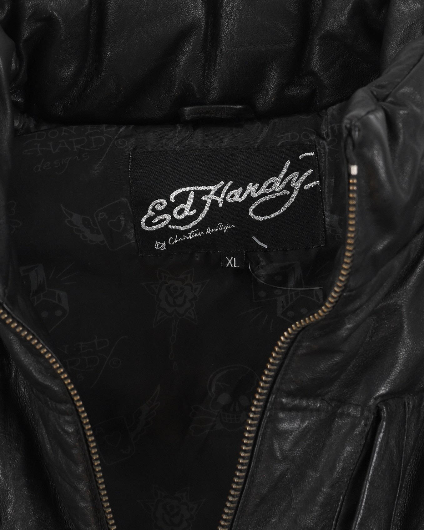 Y2K 00s Ed Hardy Black Puffer Leather Gilet - XL