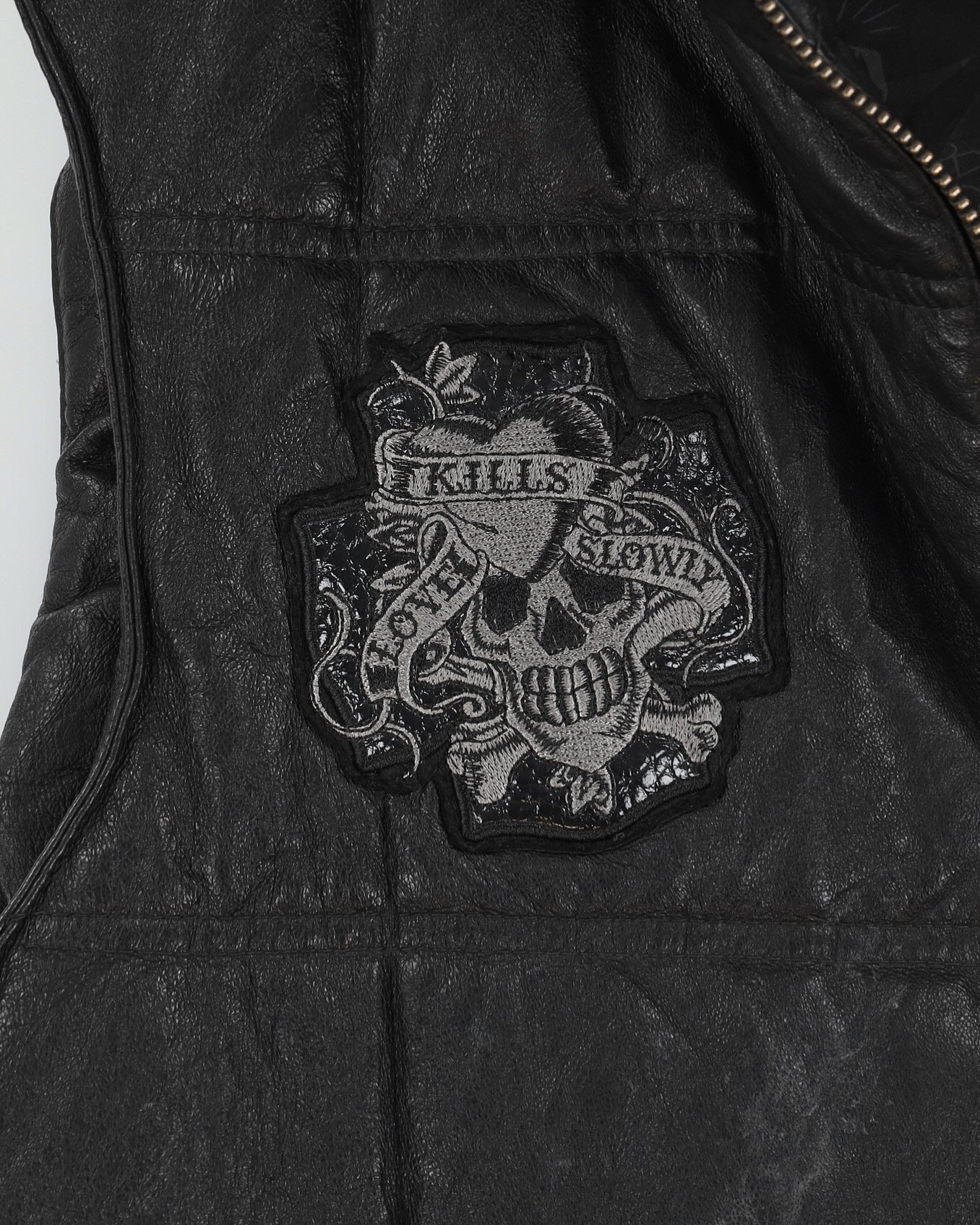 Y2K 00s Ed Hardy Black Puffer Leather Gilet - XL