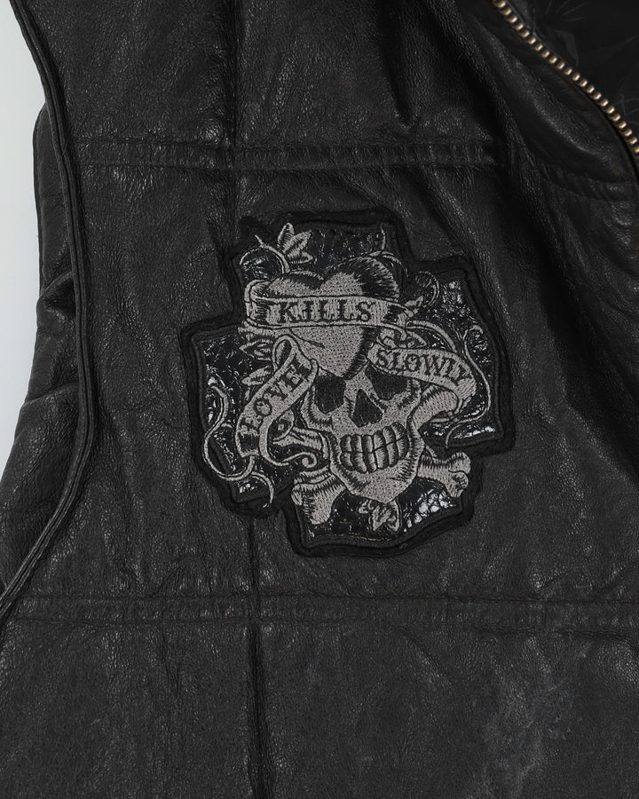 Y2K 00s Ed Hardy Black Puffer Leather Gilet - XL
