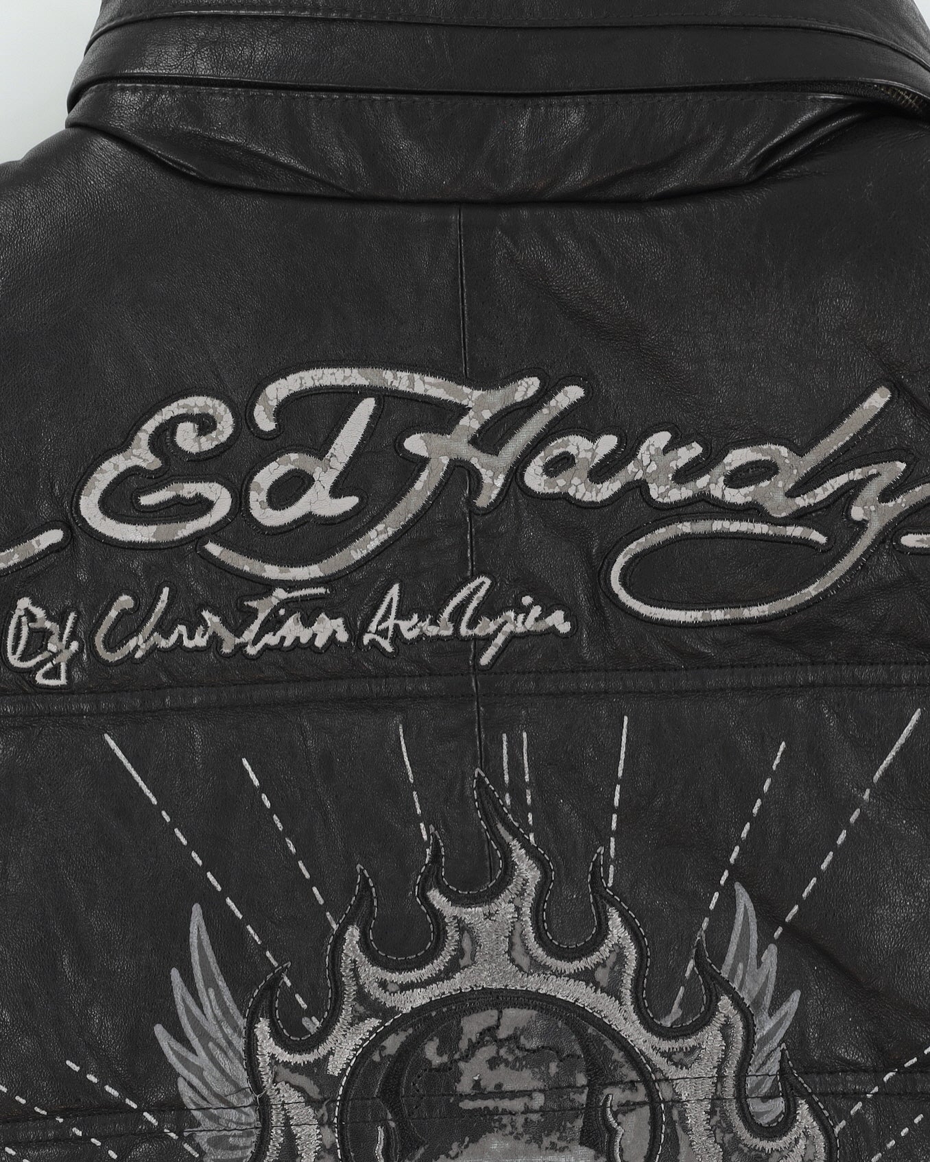Y2K 00s Ed Hardy Black Puffer Leather Gilet - XL