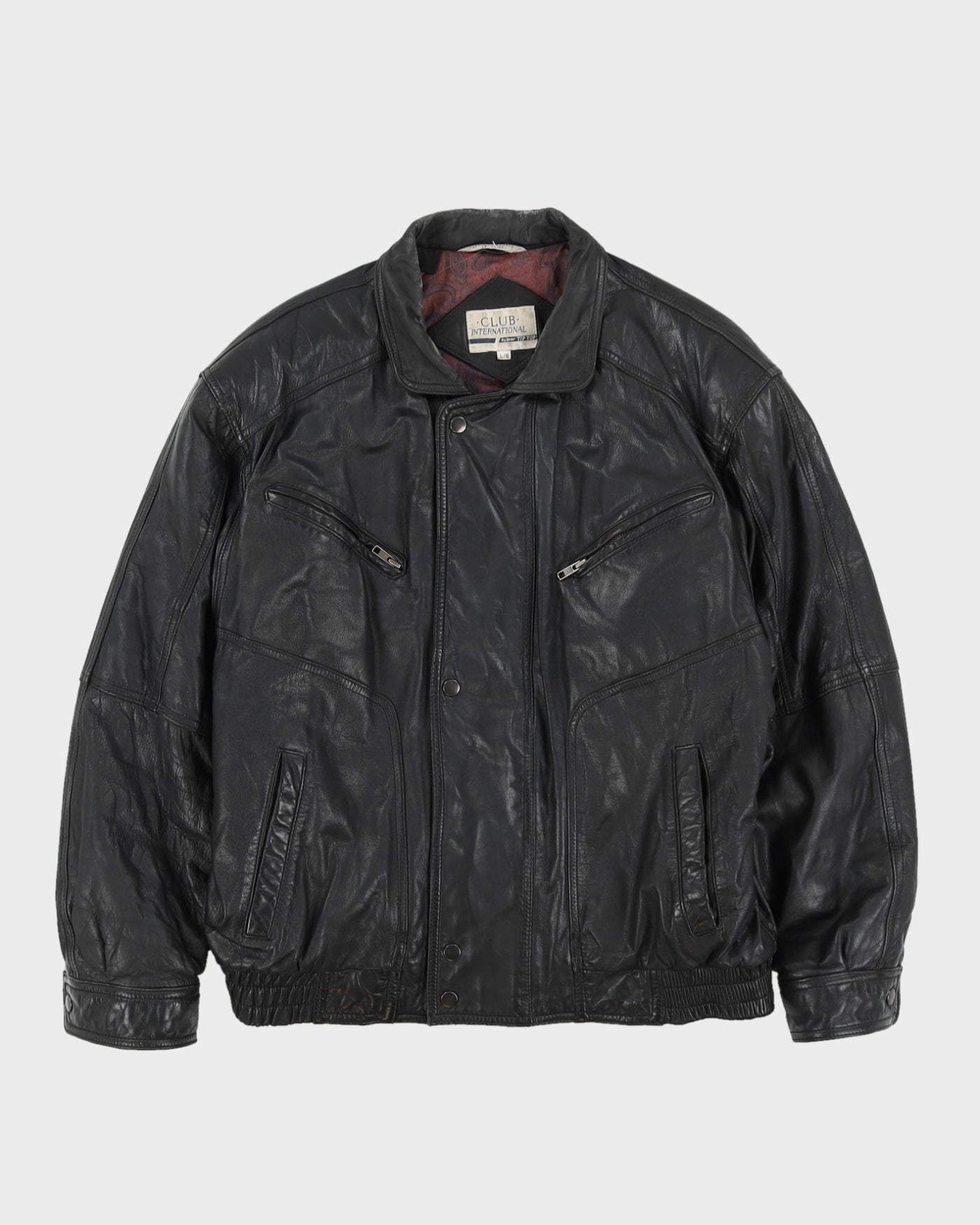 Vintage 90s Tip Top Club International Black Leather Jacket - L