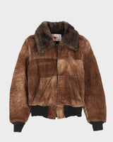 Vintage 1970s Brown Sheepskin Bomber Jacket - XS