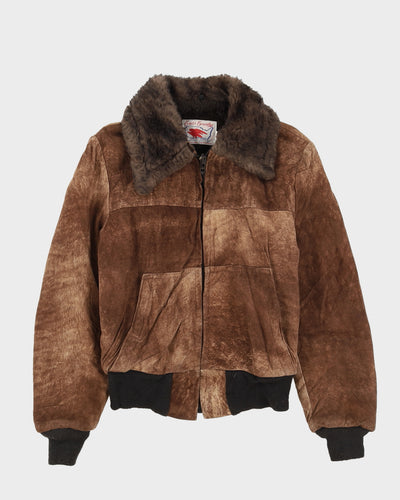 Vintage 1970s Brown Sheepskin Bomber Jacket - XS