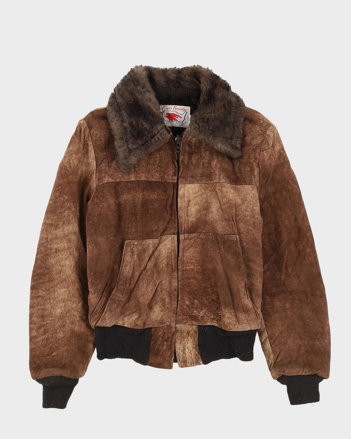 Vintage 1970s Brown Sheepskin Bomber Jacket - XS