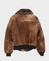Vintage 1970s Brown Sheepskin Bomber Jacket - XS