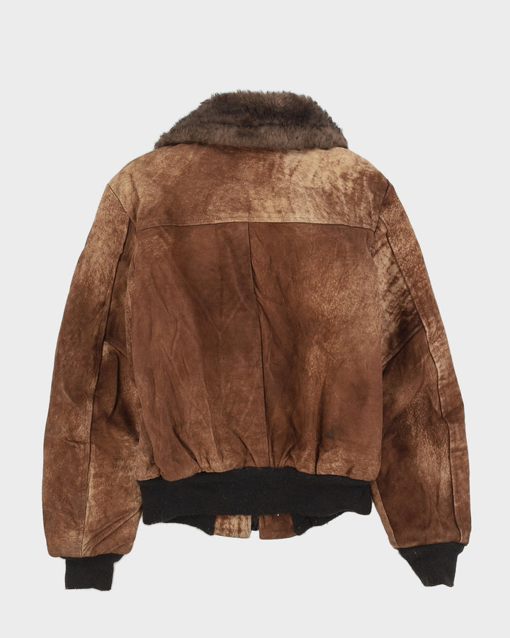 Vintage 1970s Brown Sheepskin Bomber Jacket - XS