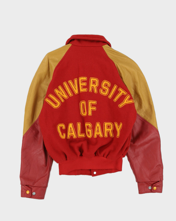 Vintage 90s University Calgary Leather Wool Varsity Jacket - S