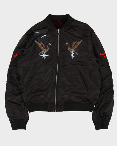 Diesel Black Bomber Reversible Jacket With Embroidery - M