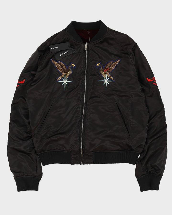 Diesel Black Bomber Reversible Jacket With Embroidery - M