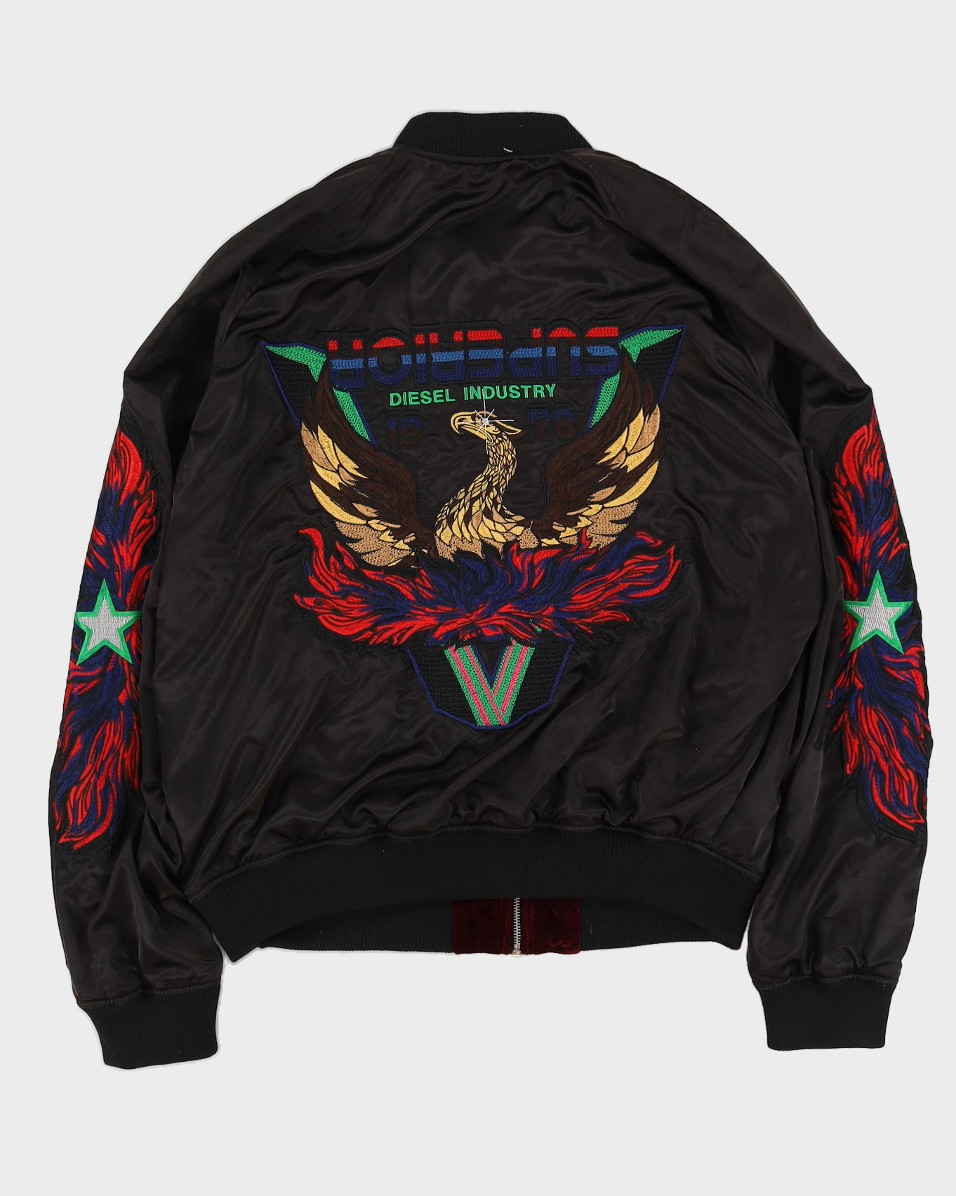 Diesel Black Bomber Reversible Jacket With Embroidery - M