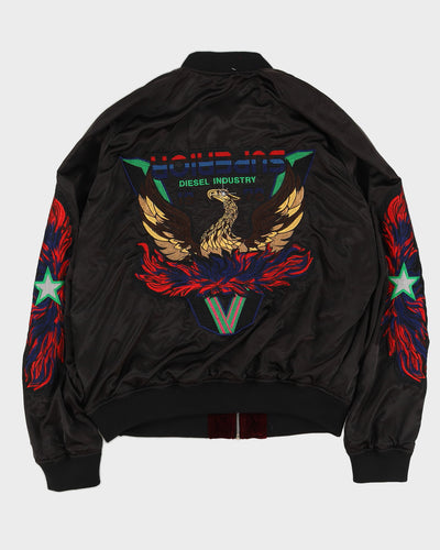 Diesel Black Bomber Reversible Jacket With Embroidery - M