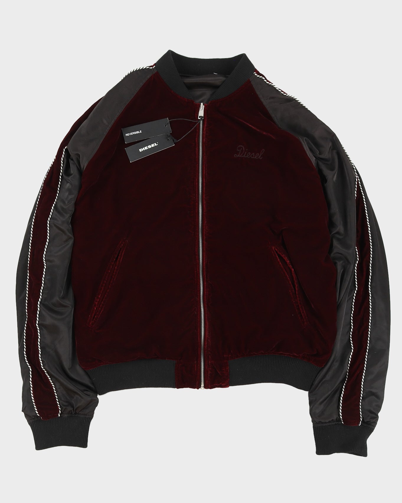 Diesel Black Bomber Reversible Jacket With Embroidery - M