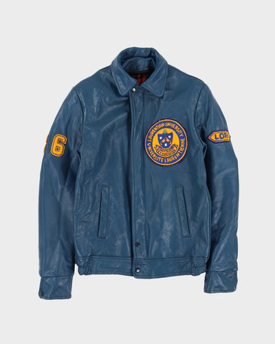 Vintage 80s University Laurentian Blue Leather Varsity Jacket - S
