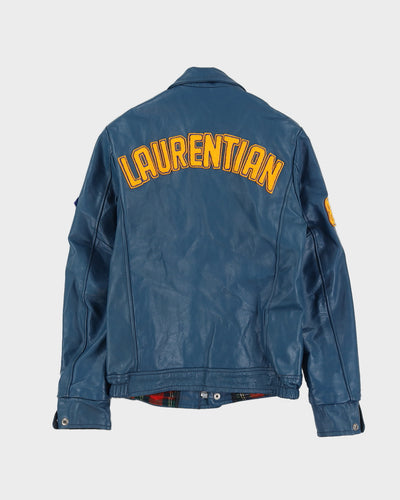 Vintage 80s University Laurentian Blue Leather Varsity Jacket - S