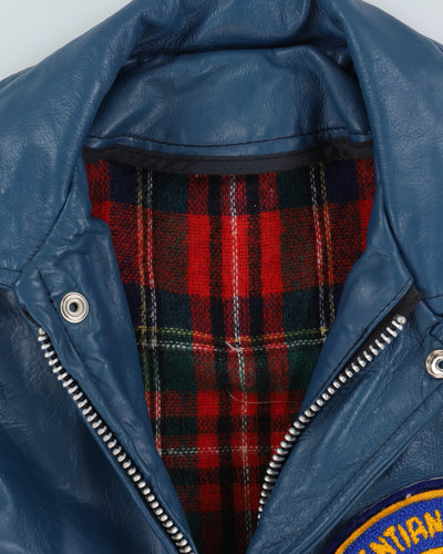 Vintage 80s University Laurentian Blue Leather Varsity Jacket - S