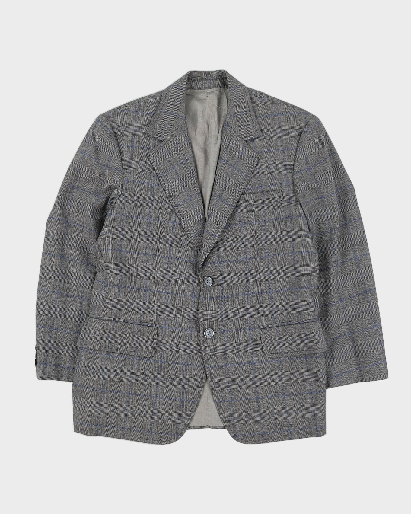 Vintage 1980s Grey Checked Blazer Jacket - XS