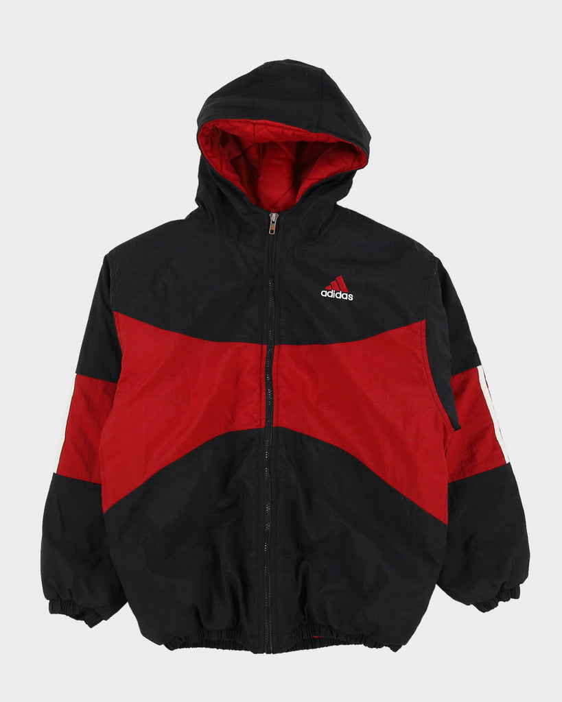 Vintage 90s Adidas Black / Red Hooded Jacket With Embroidery On