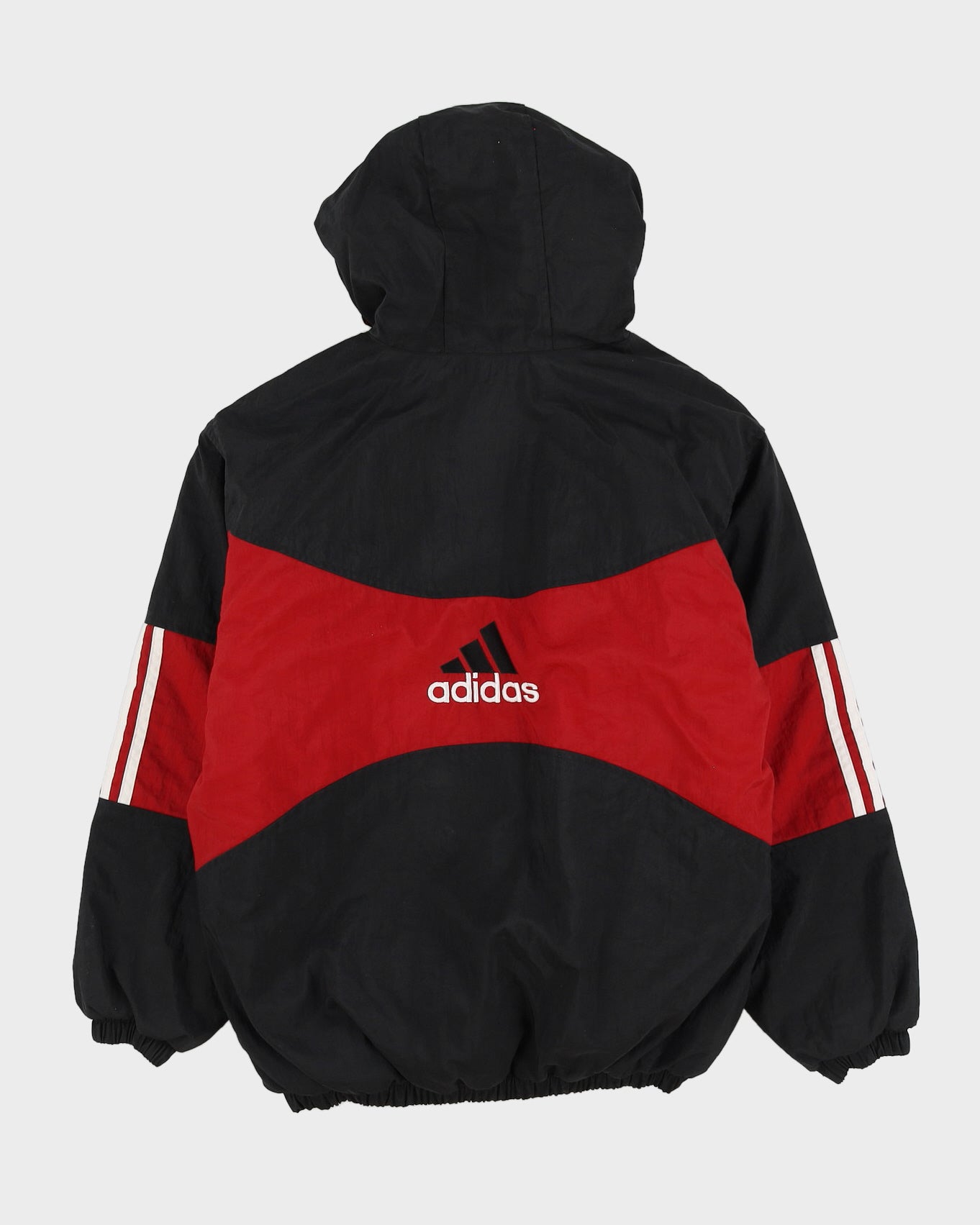 Vintage 90s Adidas Black / Red Hooded Jacket With Embroidery On The Back - L