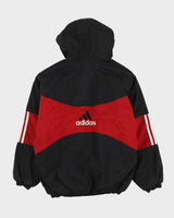 Vintage 90s Adidas Black / Red Hooded Jacket With Embroidery On The Back - L